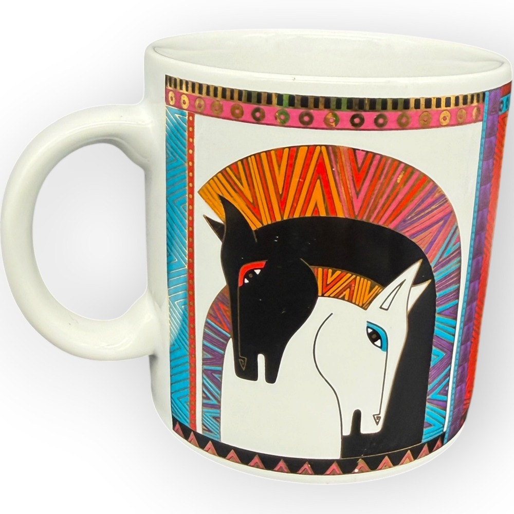Laurel Burch Embracing Horses Mug Vtg 1992 Ceramic Coffee Cup Gold Accents